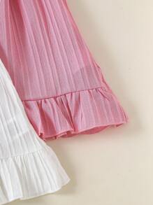 SHEIN 3pcs/Set Girls Summer Dresses, Bow Strap Solid & Striped Casual Dress Outfits, Suitable For Daily Wear, Girls-Exclusive Dresses - Multicolor - View 7