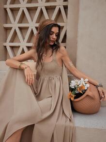 Wildy 美国西部/乡村波西米亚风格浪漫连衣裙，女神风母亲节装扮度假连衣裙波西米亚女装连衣裙波西米亚风时尚度假连衣裙度假装 - 杏色 - 查看 5