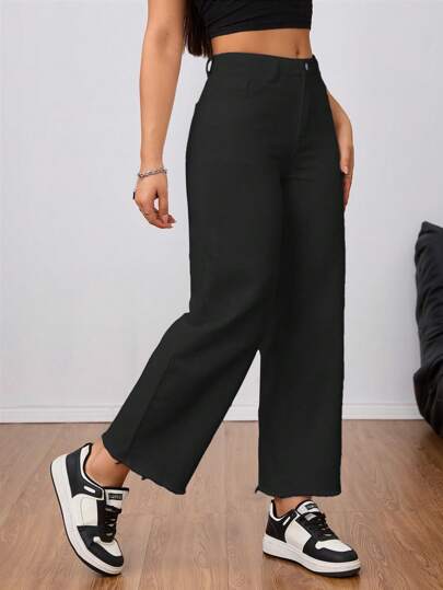 SHEIN Tall Kvinnor Casual Enfärgad Slant Pocket Jeans med raka ben