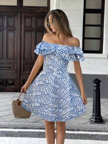 Pariaura Women's Elegant Off Shoulder Embroidered Hollow Out Dress, Ladies Vacation Clothing