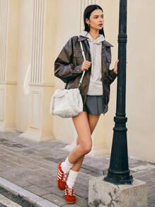 SHECARRY Street Style Sheepskin Handbag, Suitable For Commuting And Travel - Beige - View 2