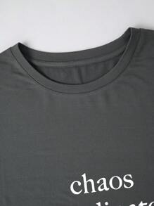 INAWLY Chaos Coordinator 标语灰色宽松休闲女式加大码 T 恤 - 深灰色 - 查看 3