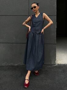 DAZY Conjunto de Duas Peças Denim Feminino - Azul Marinho - Visão 4