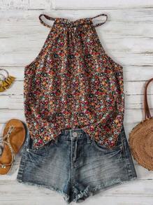 SHEIN LUNE Débardeur casual à fleurs mignonne et nœud papillon avec dos nu pour femmes