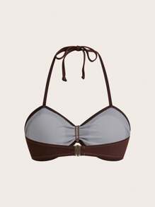 Swim Oasis 1set Women Metal Decor Hollow Out Halter One-Piece Swimsuit Top With Matching Sarong Wrap & Skirt Swimsuit Set, For Vacation For Summer