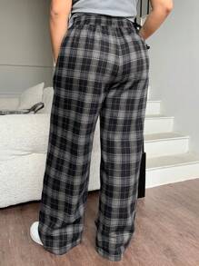 Dazy Plus Quần ống đứng kẻ caro rộng rãi phong cách đường phố thường ngày cho nữ cỡ lớn - màu đen - Xem 2
