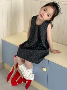 DAZY Young Girl' Casual Floral All-Over Print Loose Denim Dress, Round Neck,Girls Summer Outfits - Blue - View 6