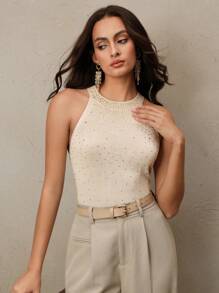 Anewsta 夏季、节日、假日、度假优雅女士连衣裙、海滩 Oldmoney 女士背心 - 杏色 - 查看 1