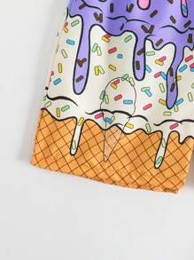 SHEIN Boy Ice Cream Print Drawstring Waist Summer Beach/Swimming Shorts - Purple - View 5