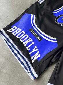 Aesthetic Post--Men's Casual Sports Letter Print Drawstring Waist Shorts, Summer ,Basketball Shorts, Chicago Shorts, Men S Basketball Short - Black - View 5