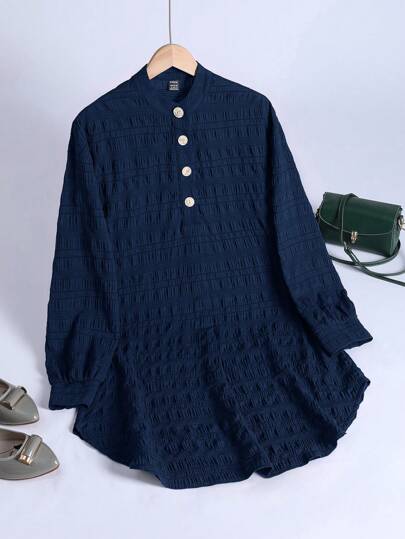 Lacomfia 1pc Women's Solid Color Button Up Casual Vacation Long Sleeve Shirt, Suitable For Spring/Summer