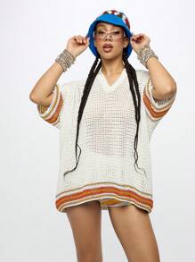SUMWON WOMEN Coprispalle in maglia all'uncinetto con scollo a V oversize, copricostume estivo per spiaggia e piscina, abito in rete stile boho per vacanze, festival a Palm Springs