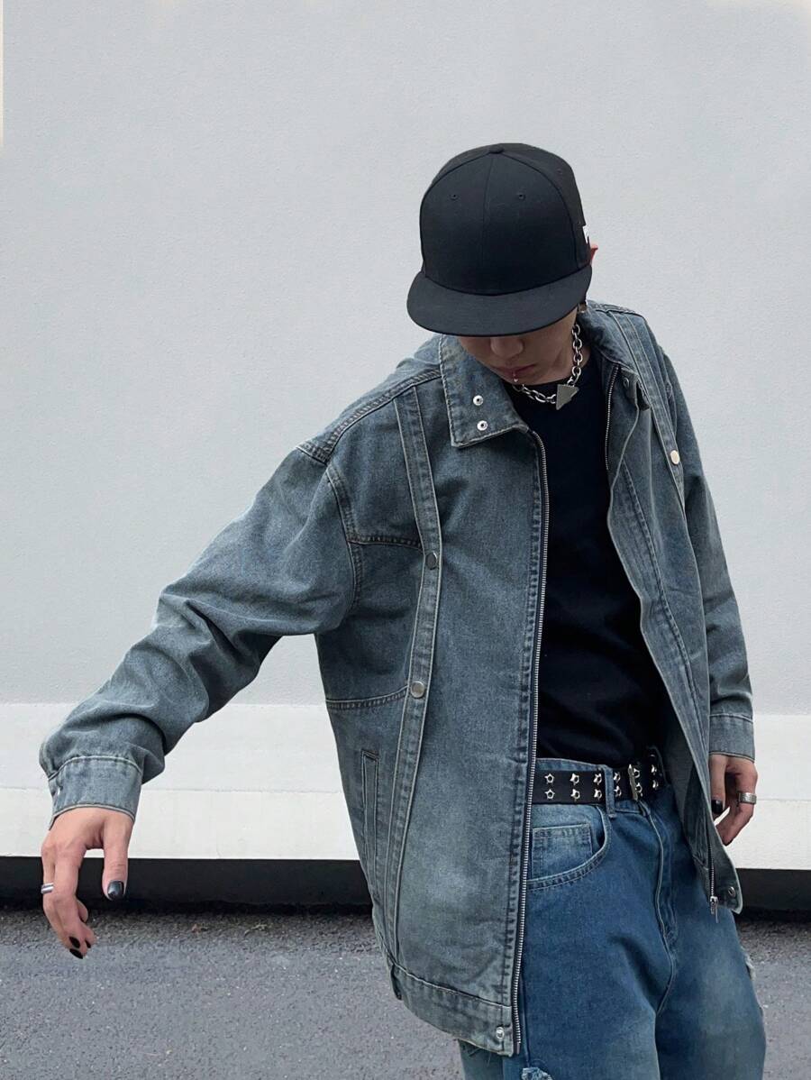 Manfinity EMRG Men's Loose Casual Denim Jacket With Dropped Shoulders - Blue - View 1