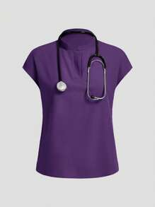 TaskEZ 纯色手术服上衣和裤子手术服套装 - 紫色 - 查看 9