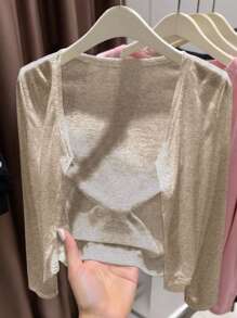 INAWLY Cardigan leggero e casual di colore unito da donna, adatto per primavera/estate