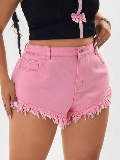 SHEIN ICON 女式水洗浅粉色牛仔短裤