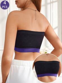 SHEIN 4pcs Contrast Marbled Pattern Fashion Women Bandeau Bras
