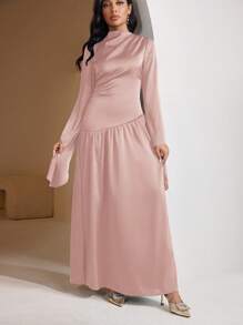 Veilorie 女士长袖连衣裙，纯色，夏季时尚 - 粉色 - 查看 6