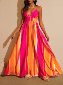 Vesra Women's Gradient Print Sleeveless Dress, Casual For Vacation Standout Summer Outfit - Hot Pink - View 6