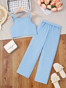 2 件套青少年女孩吊带背心和裤子，时尚夏季服装