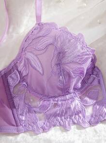 2件套法式经典黑色V型文胸内衣套装 - 紫丁香色 - 查看 5