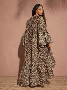 Vixey Kimono họa tiết da báo, voan mỏng viền bèo nhún, mùa hè, phong cách Boho, áo choàng đi biển, kỳ nghỉ trên đảo - Nhiều màu - Xem 2