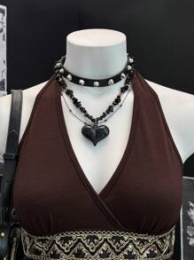 EgrlEra 女士性感V领修腰优雅连衣裙 - 巧克力棕 - 查看 4