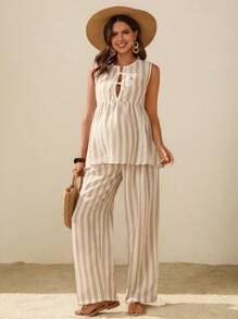 Boho Mama Maternity Two Pieces Suits - Khaki - View 5