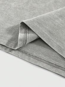 ROMWE MEN Casual 男士圆领短袖T恤，夏季时尚，2000年代风格 - 灰色 - 查看 5