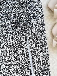 SHEIN Tween Girl Vacation-Style Knit Cami Top And Ditsy Floral Wrap Skirt Set