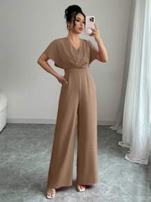 Elenzga 女士纯色高腰设计优雅连体裤，适合日常穿着和度假穿着