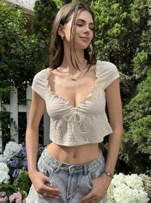 SHEIN EZwear KELLAN蝙蝠袖上衣藍色 - 杏色 - 查看 5