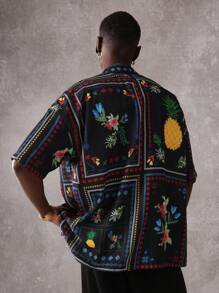 SUMWON Resort Shirt Short Sleeve Summer Floral Pineapple Print Button Down Casual Hawaiian Vacation Beach Party Tropical Retro Aop Mens Fashion Streetwear