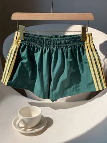 Comfortcana 大码女式休闲条纹运动短裤，夏季 - 綠色 - 查看 5