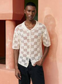 Maija 2025 Spring & Summer New Arrival Cream Mao Collar Textured Knit Cardigan, Casual & Versatile Streetwear Fashion Men Sweatpants, Suitable For Outdoor, Gathering, Wedding, Party, Independence Day, Mother's Day, Music Festival, Graduation