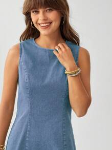 Wildy 女式无袖圆领修身水洗做旧短款连衣裙