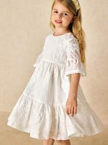 SHEIN Elegante abito ricamato color albicocca per ragazze giovani