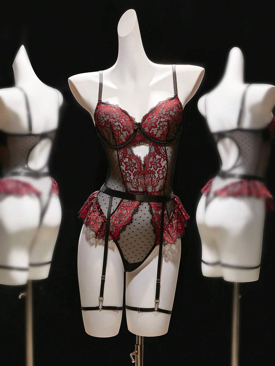 SHEIN 4Pcs/Set Women Lace Patchwork Underwire Sexy Bodysuit For Going Out