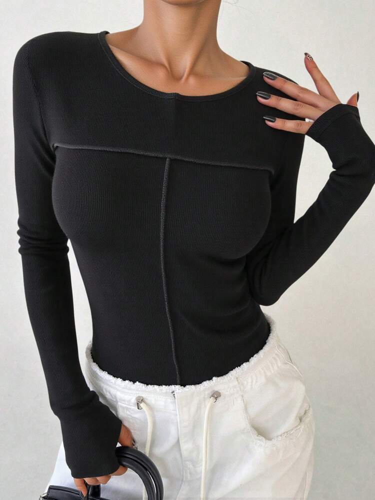 Women's Flounced Trim Fitted Casual Long Sleeve T-Shirt, Spring And Summer