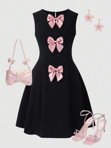Teen Girls Elegant Bow Decor Sleeveless Dress