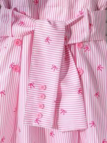 SHEIN Elladie kids 女孩夏季新款时尚优雅连衣裙，衬衫拼接设计配腰带，优雅 OL 通勤风格连衣裙 - 粉色 - 查看 6
