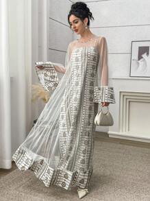 Yasmyna 女士时尚阿拉伯风格连衣裙，适合夏季 - 彩色 - 查看 4