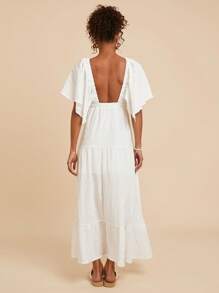 Travachic Váy trắng tay ngắn cổ chữ V màu trơn cho nữ đi nghỉ dưỡng mùa hè, trang phục mùa hè cho nữ, đồ đi biển, lễ Phục sinh, trang phục đi biển cho nữ, trang phục nghỉ mát cho nữ, phong cách Boho, lễ hội âm nhạc, trang phục nghỉ mát nhiệt đới cho nữ - trắng - Xem 2