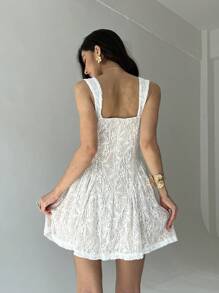 Aloruh Spring/Summer Vacation Romantic Date White Textured Sleeveless Bodycon Mini Dress For Women - White - View 2