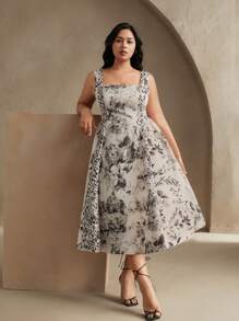 Anewsta Vestido de verano casual para mujer talla grande, con estilo vintage de vacaciones y festivales, de playa, con estampado de leopardo de tinta y parches, talle ceñido y escote cuadrado sin mangas - Multicolor - Ver 5