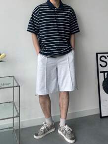 DAZY Set di polo a righe e pantaloncini da uomo a 2 pezzi, per l'estate - Multicolore - Visualizzare 1