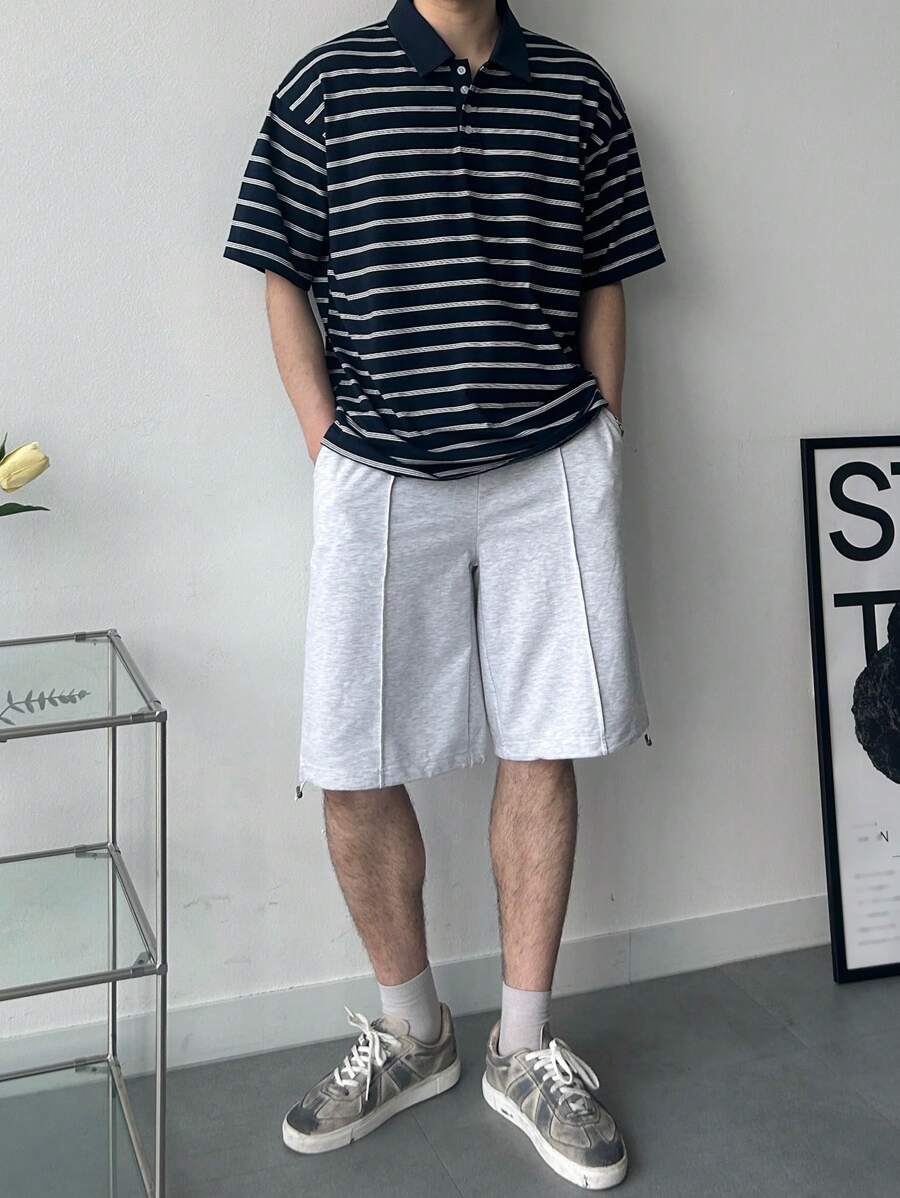 DAZY Set di polo a righe e pantaloncini da uomo a 2 pezzi, per l'estate - Multicolore - Visualizzare 1