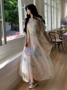 DAZY 女士中长款网纱连衣裙，时尚百搭，适合夏季度假穿着，也适合复活节等节日穿着。 - 綠色 - 查看 3