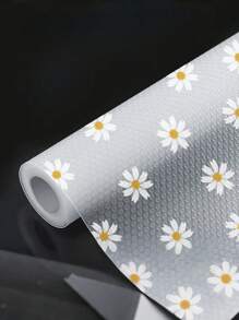 SHEIN 1 rollo de estante de cocina con diseño de margaritas, revestimiento para gabinetes no adhesivo y antideslizante, para cajones, refrigeradores, alacenas, resistente al agua y fácil de colocar.