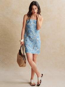 Écloséra Women's Vintage Elegant Slim Fit Sleeveless Hollow Out Embroidered Summer Dress